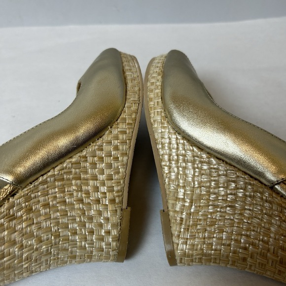 Lilly Pulitzer Shoes Womens 5.5 Gold Sandals Wedge Heels Slingback Kristen - Picture 11 of 15